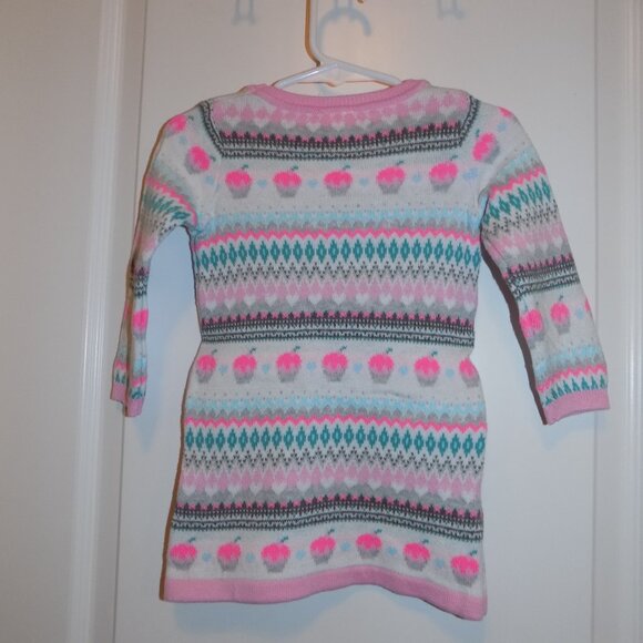 GYMBOREE Ice Dancer Fair Isle Sweater Dress 12-18M White Pink Gray Ice Cream - Picture 2 of 4